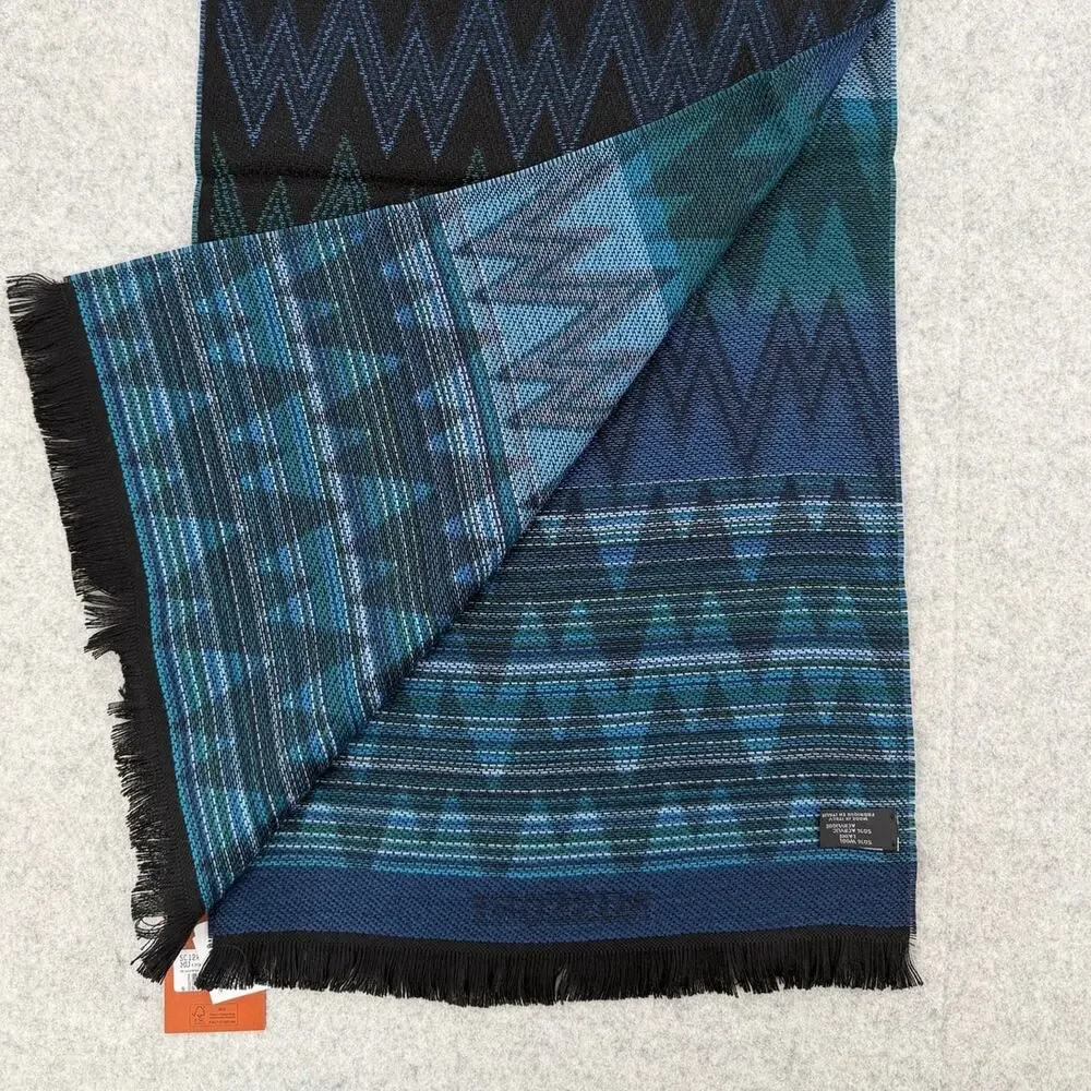 NWT Missoni Unisex Black & Blue Chevron Classic Scarf One Size